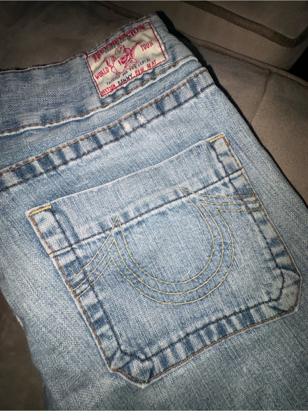 True Religion Light Wash Bootcut Jeans with Signature Back Pocket